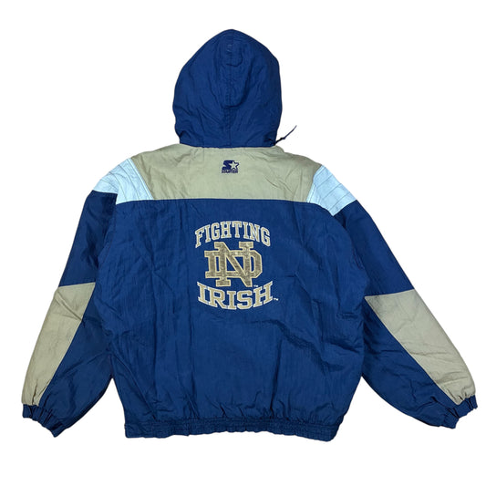 Mens Vintage 1990s Notre Dame Fighting Irish Starter Quarter Zip Puffer Jacket Size L-XL