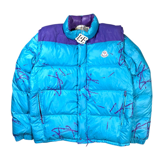 Vintage Moncler Grenoble 1980s multicolor down jacket — front view, Mens Size M