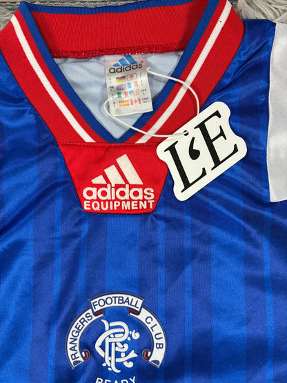 Vintage Adidas Rangers FC jersey 1992-94 sleeve striping detail