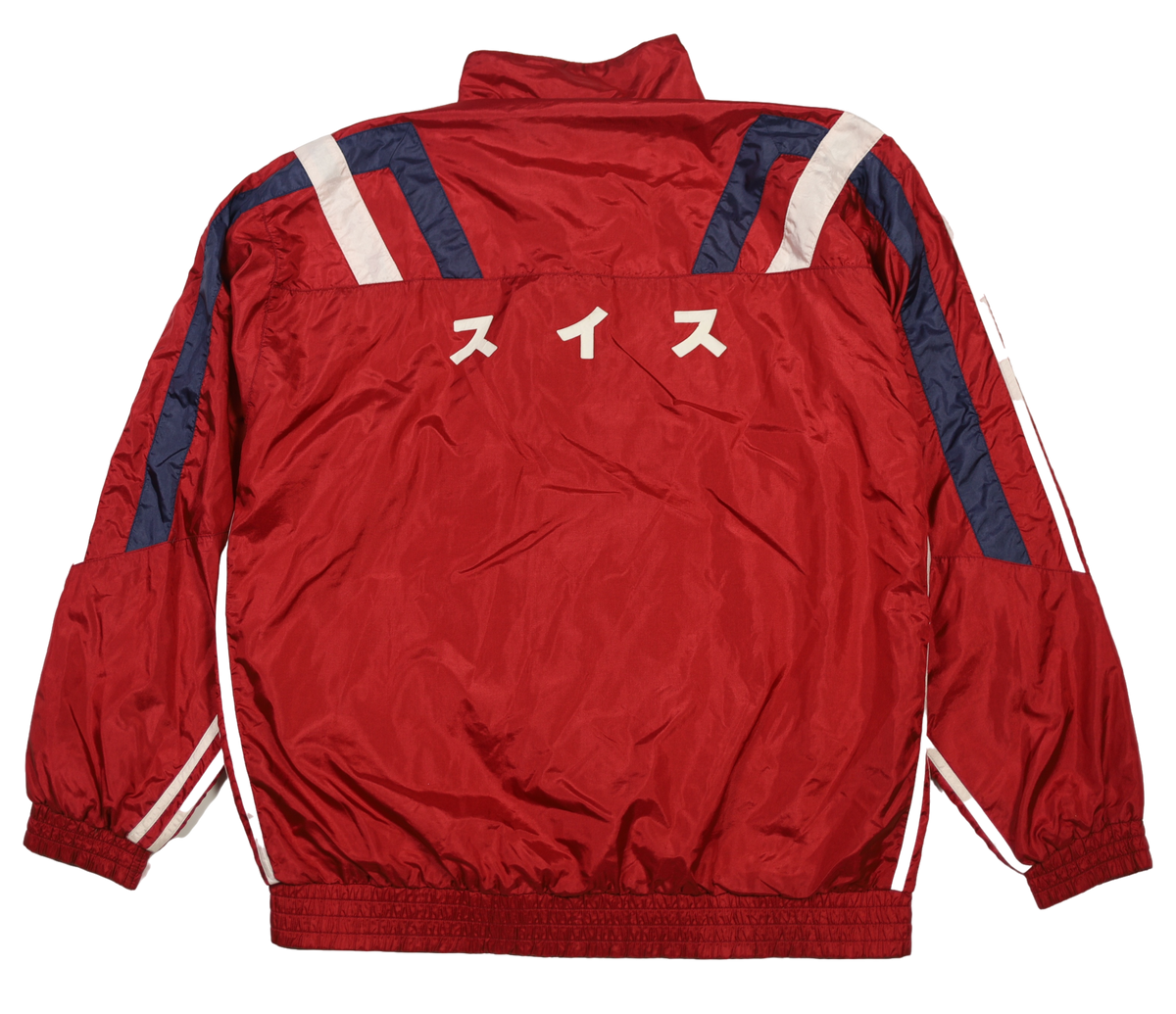 Adidas red nylon jacket back view