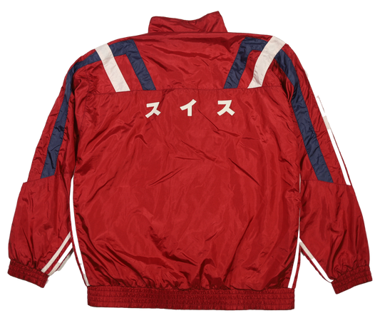 Adidas red nylon jacket back view