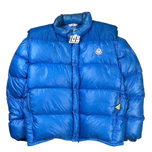 Vintage Moncler Grenoble 1980s blue puffer jacket — front view, Mens Size XXL