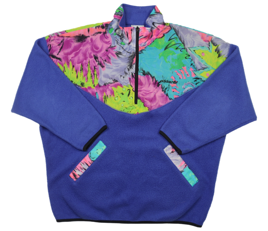Vintage Adidas multicolor fleece jacket — front view, Mens Size L