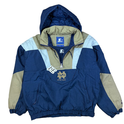 Mens Vintage 1990s Notre Dame Fighting Irish Starter Quarter Zip Puffer Jacket Size L-XL