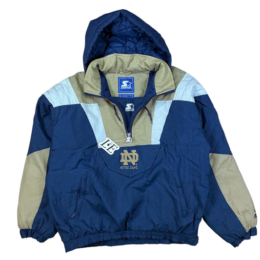 Mens Vintage 1990s Notre Dame Fighting Irish Starter Quarter Zip Puffer Jacket Size L-XL