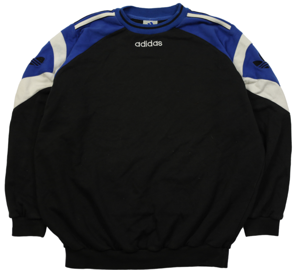 Vintage Adidas 2000s black sweatshirt — front view, Mens Size L