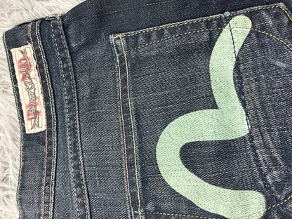 Damen Evisu Puma Japanischer Minirock Jeans Größe W31