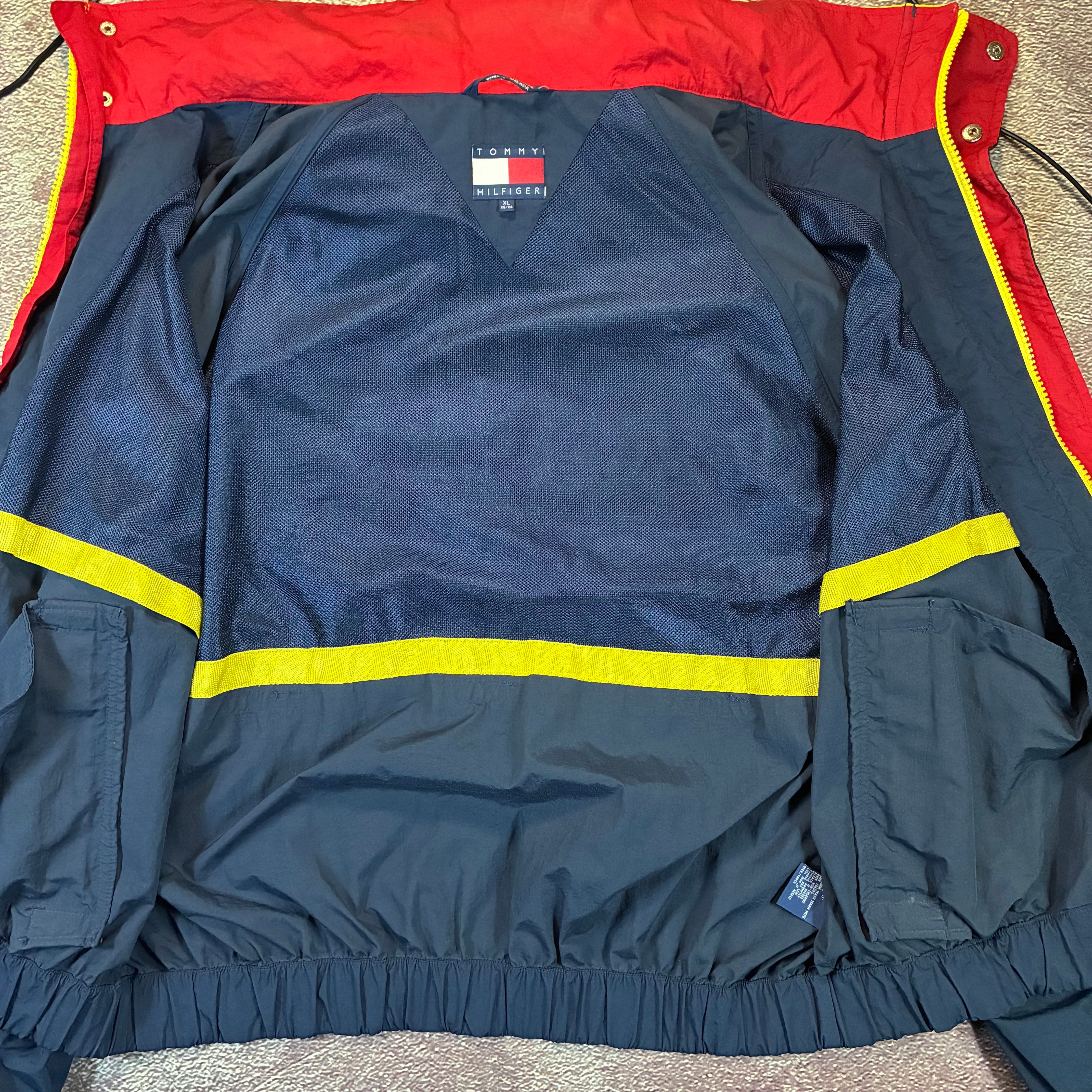 Vintage Tommy Hilfiger Jacket 90s Streetwear Windbreaker Logo Sleeve Size XL