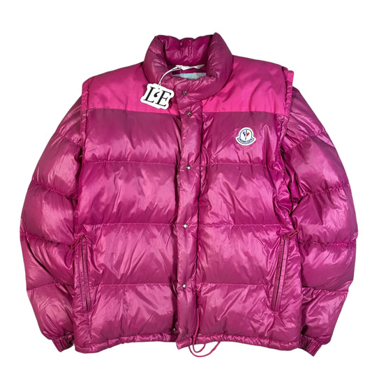 Vintage Moncler Grenoble 1980s pink puffer jacket — front view, Mens Size S