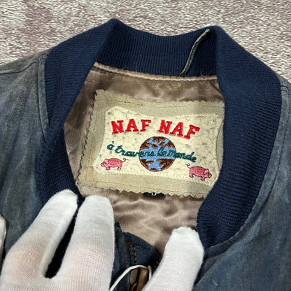 Vintage Flight Leather Jacket Naf Naf Big Logo Size M