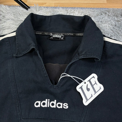 Mens Vintage Adidas Track Jacket Black 90s 3 Stripe Windbreaker L-XL