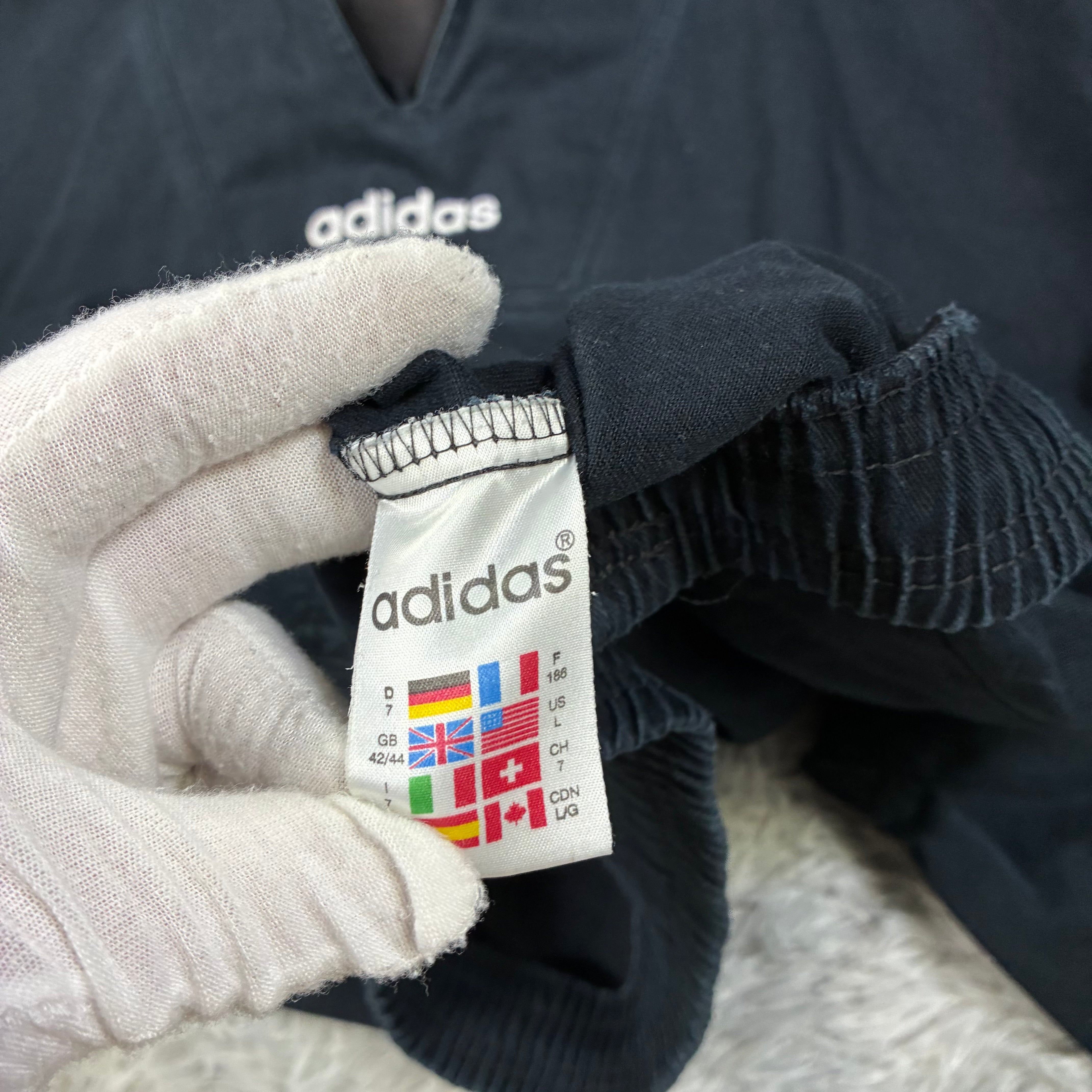 Mens Vintage Adidas Track Jacket Black 90s 3 Stripe Windbreaker L-XL