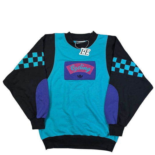 Vintage Adidas Radsport-Sweatshirt Blau Großes Logo 90er-Jahre-Stil Größe L