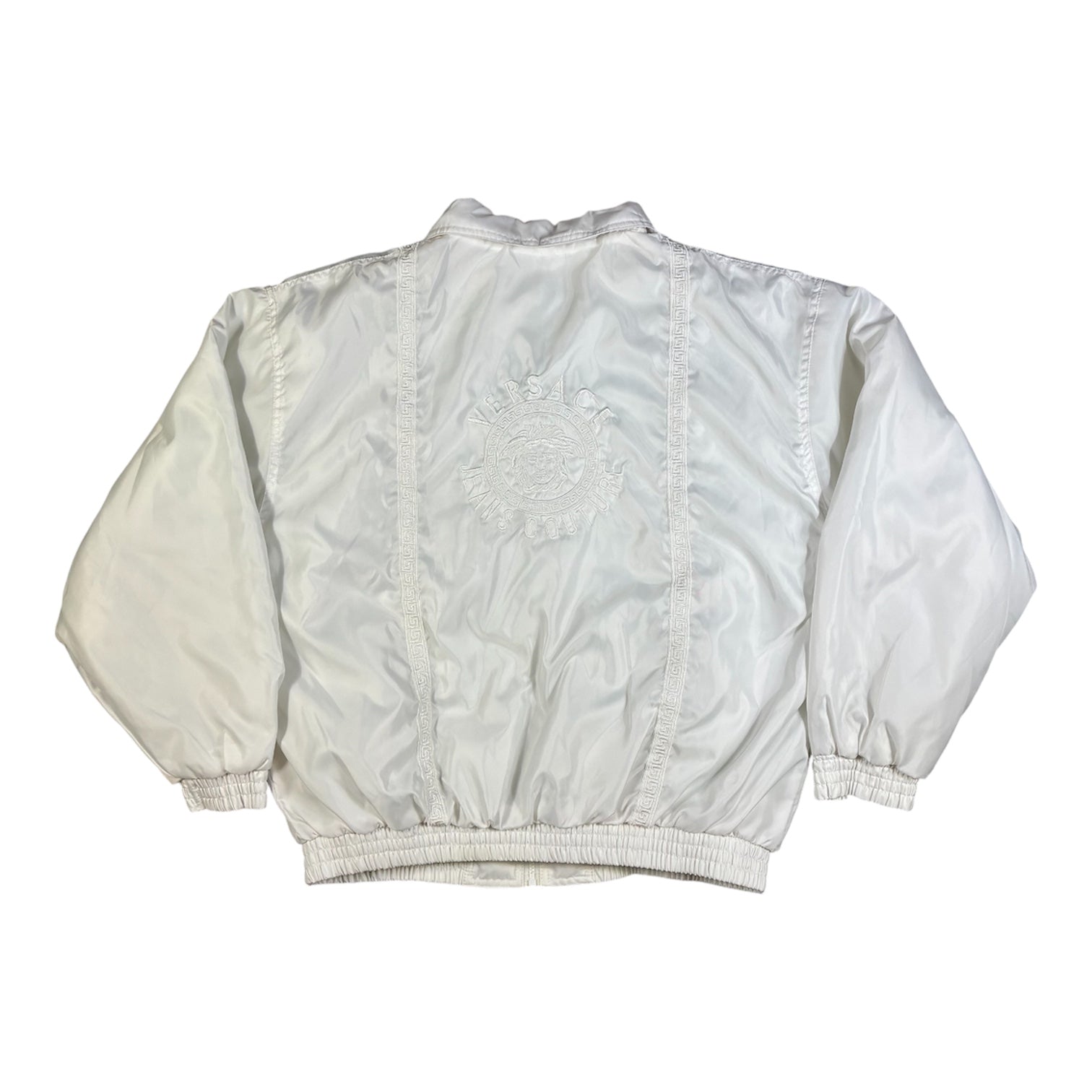 Vintage Versace Mens  Jeans Couture Medusa White Bomber Jacket Big Logo Size M-L