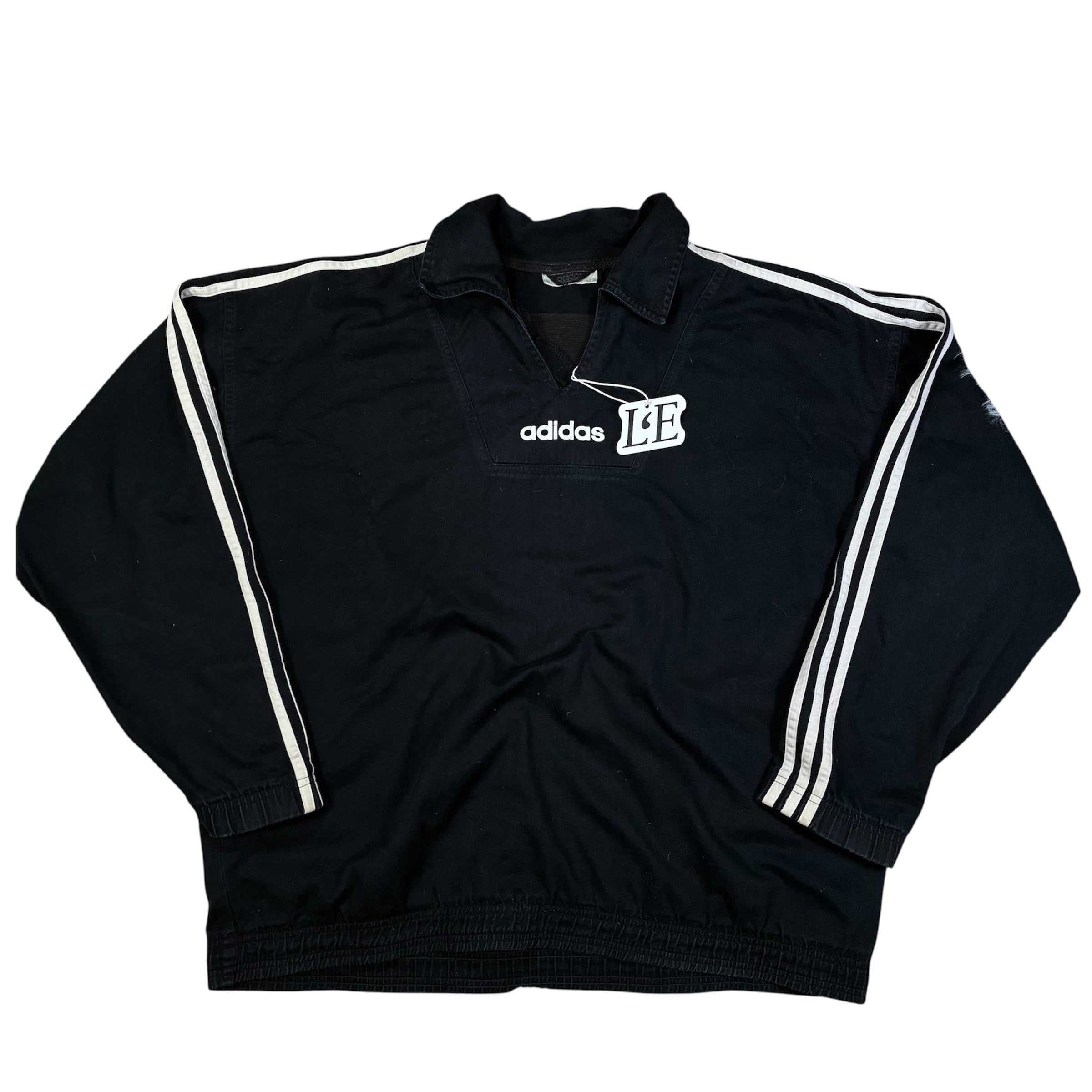 Mens Vintage Adidas Track Jacket: Black 90s 3 Stripe Windbreaker L
