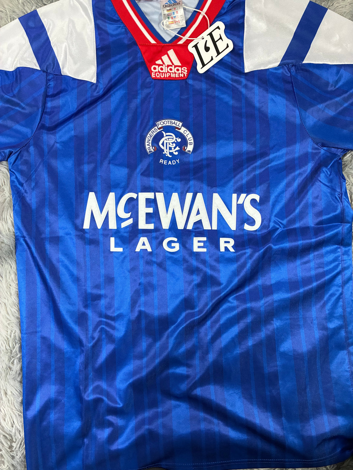 Adidas Rangers vintage home jersey size tag close-up