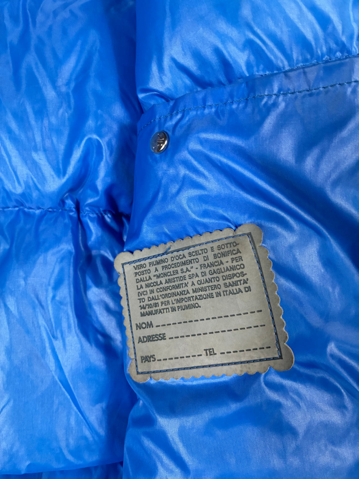 Vintage Moncler Grenoble size tag close-up