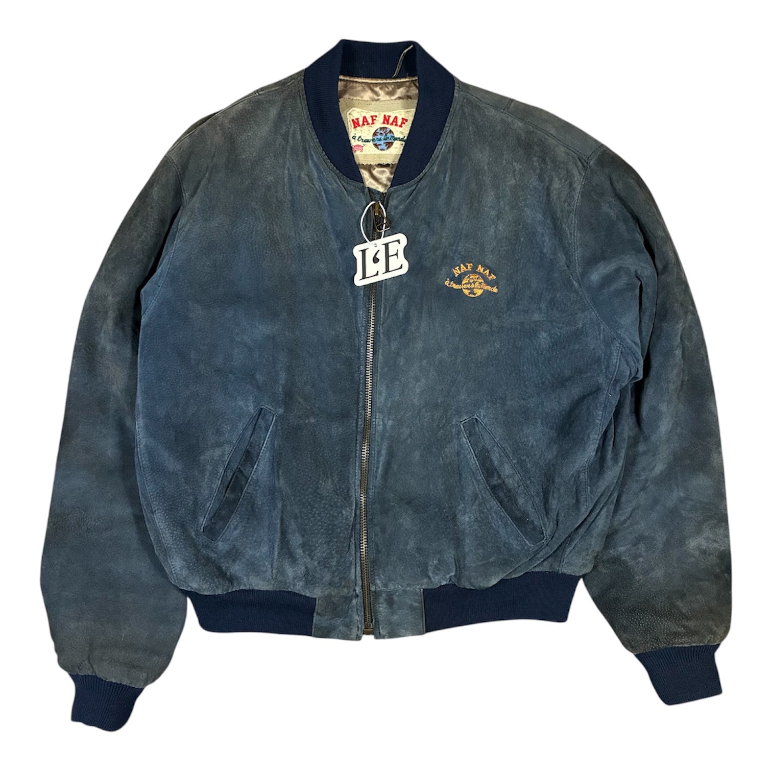 Vintage Flight Leather Jacket Naf Naf Big Logo Size M