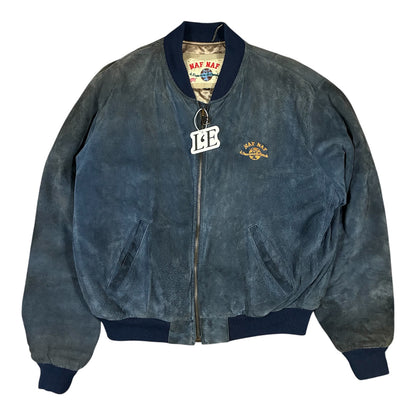 Vintage Flight Leather Jacket Naf Naf Big Logo Size M