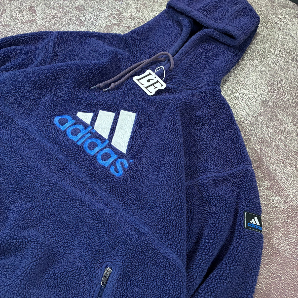 Vintage 1999 Adidas teddy hoodie three-stripe detail