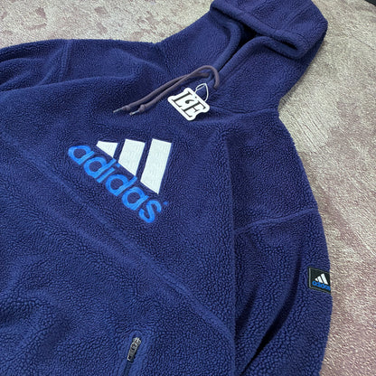 Vintage 1999 Adidas teddy hoodie three-stripe detail