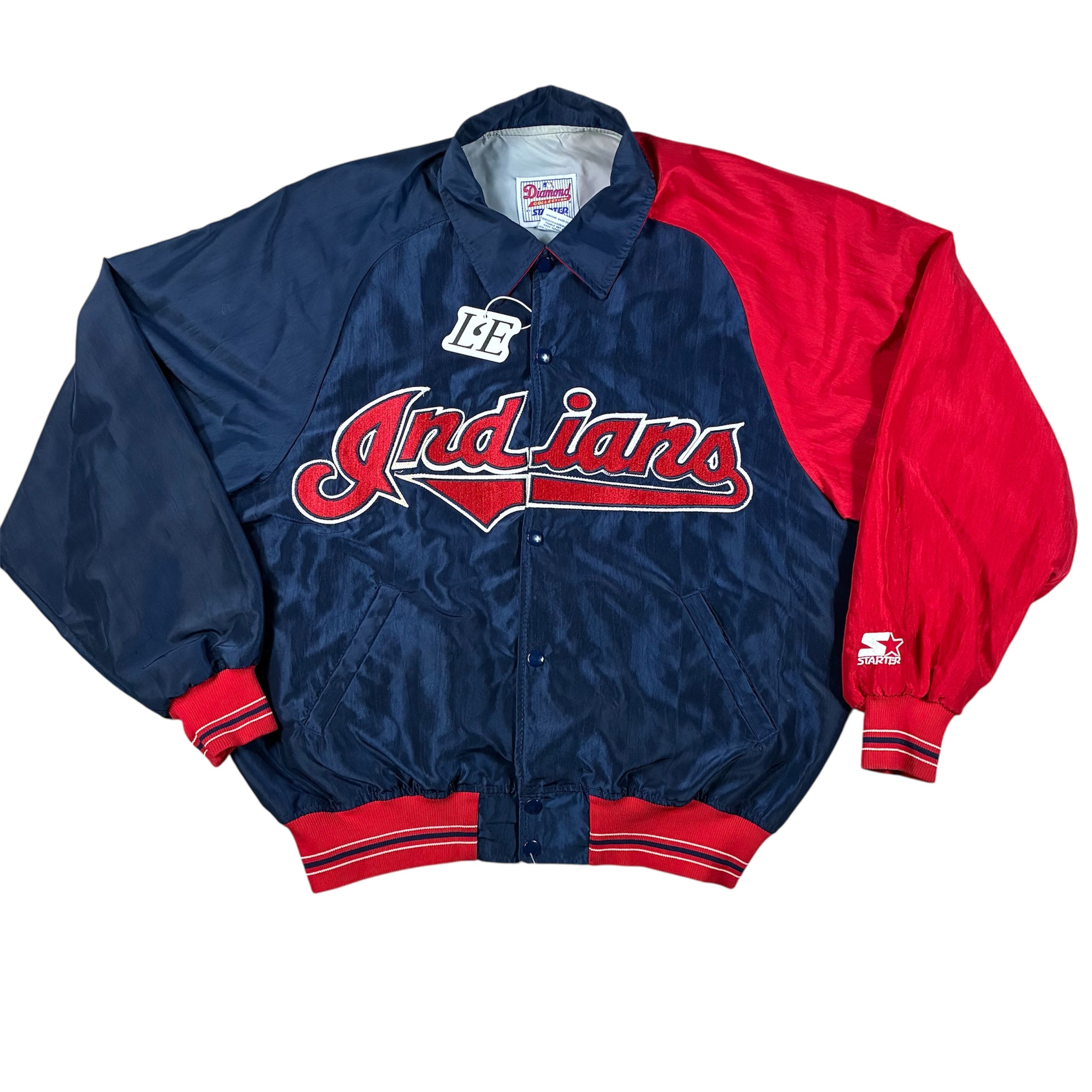 Mens Vintage MLB Starter Diamond Collection Cleveland Indians Bomber Size L