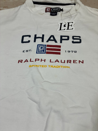 Mens Vintage 90s Chaps Ralph Lauren White Sweatshirt Size S
