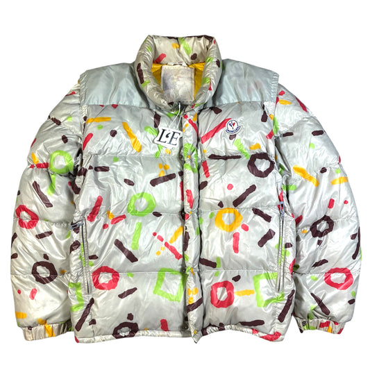 Vintage Moncler Grenoble 1980s multicolor puffer jacket — front view, Mens Size M