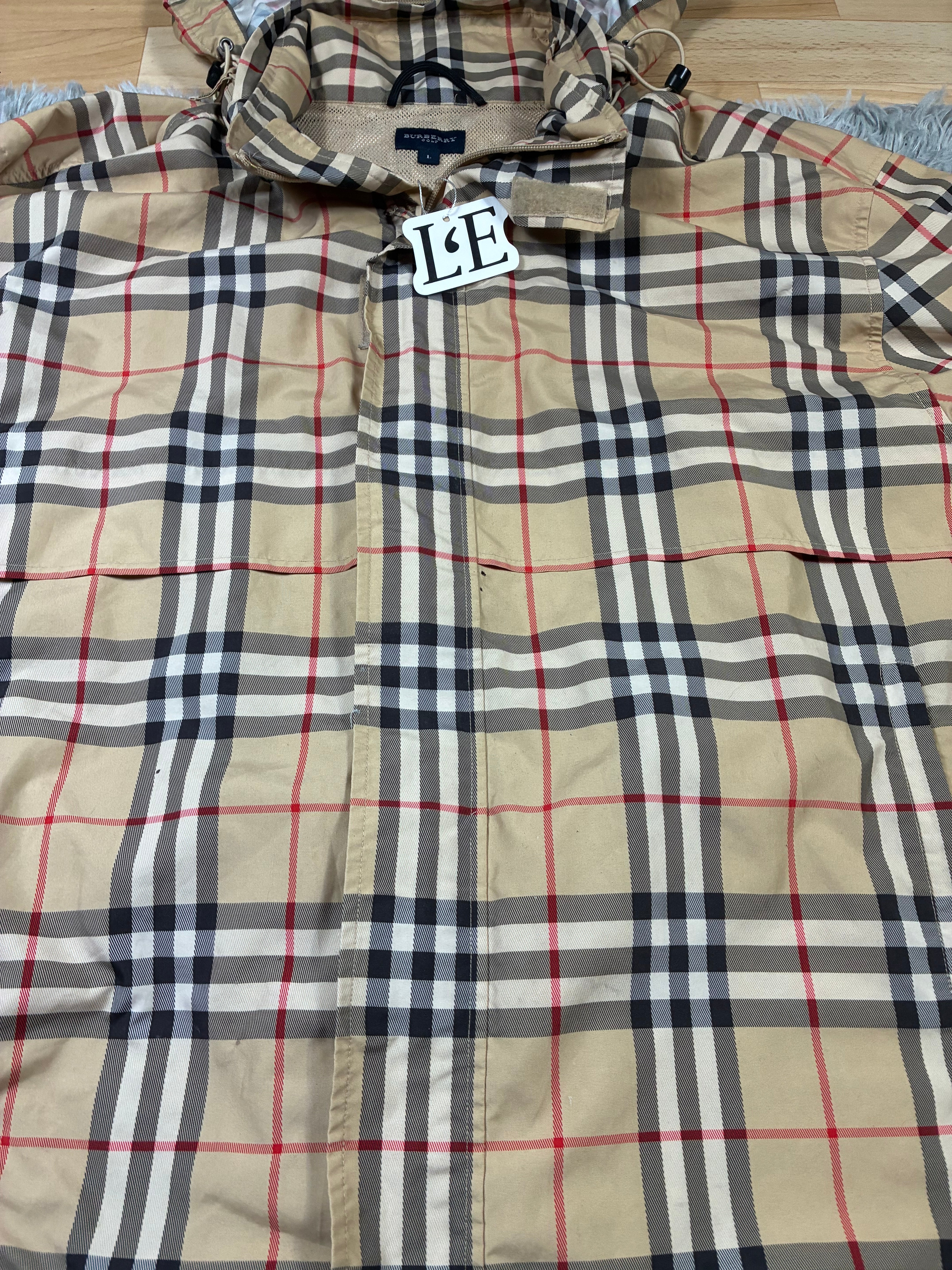 Mens Burberry Nova Check Full Zip Lightweight Packable Jacket Size L