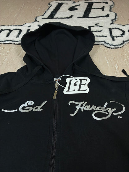 Women’s Ed Hardy Grunge Cyber Y2K Style Zip Up Hoodie Size M
