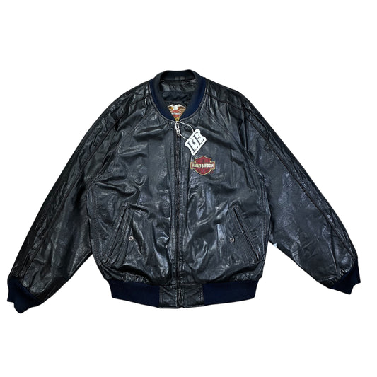 Harley Davidson USA Vintage College Leather Jacket Black Biker Daytona Casual Motorcycle Size M