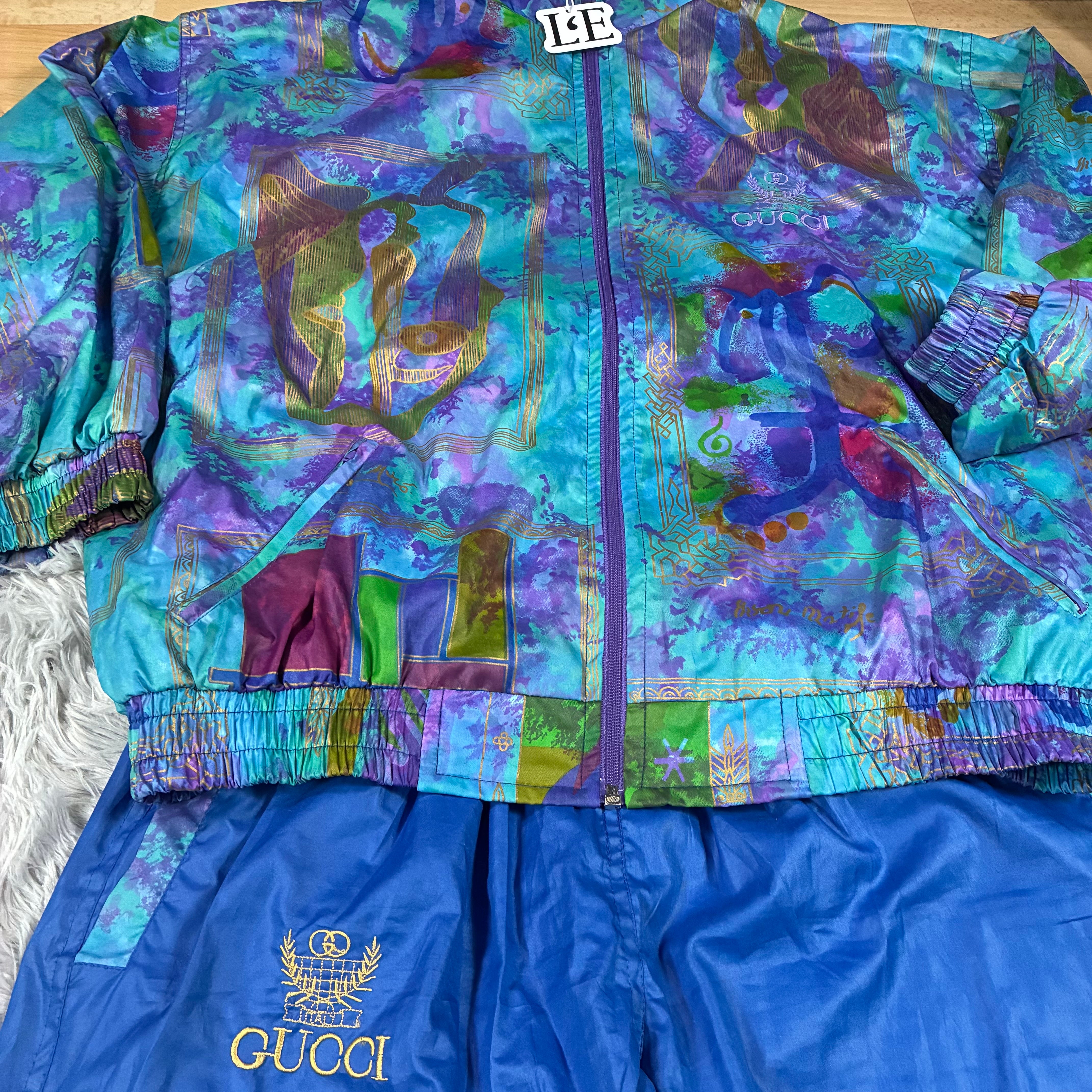 Mens Gucci Style Nylon Vintage 90s Tracksuit Set Size M