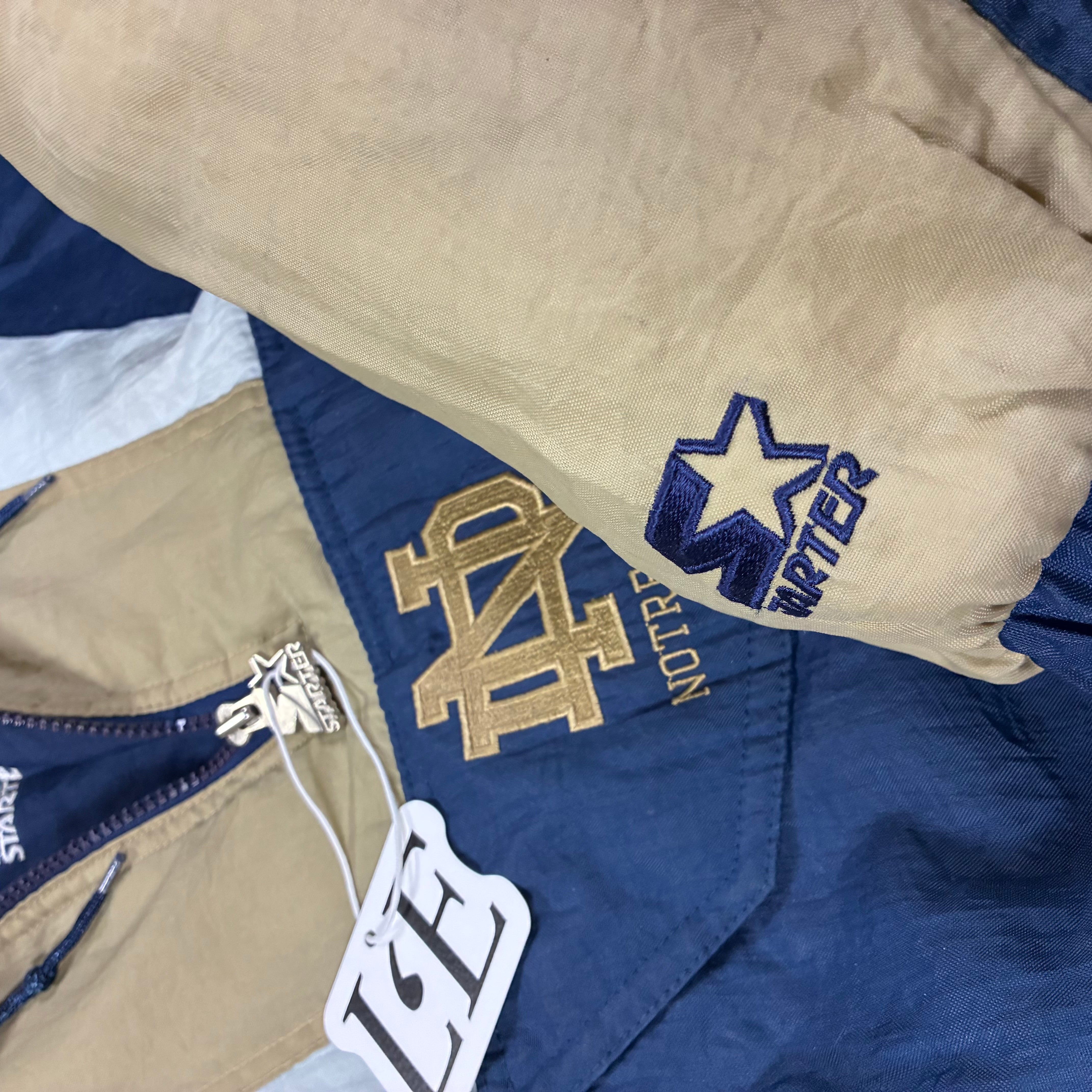 Mens Vintage 1990s Notre Dame Fighting Irish Starter Quarter Zip Puffer Jacket Size L-XL