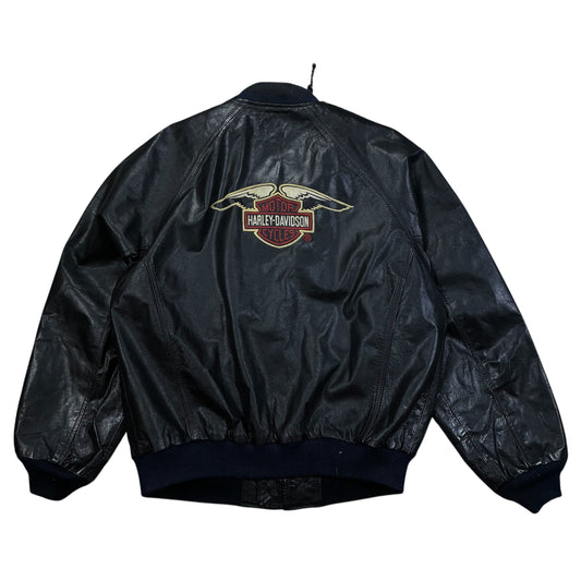Harley Davidson USA Vintage College Leather Jacket Black Biker Daytona Casual Motorcycle Size M