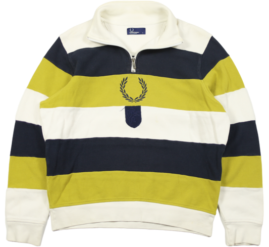 Vintage Fred Perry multicolor Q-Zip sweater — front view, Mens Size M