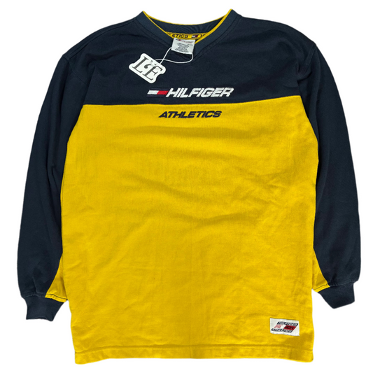 Vintage Tommy Hilfiger yellow sweatshirt — front view, Mens Size M