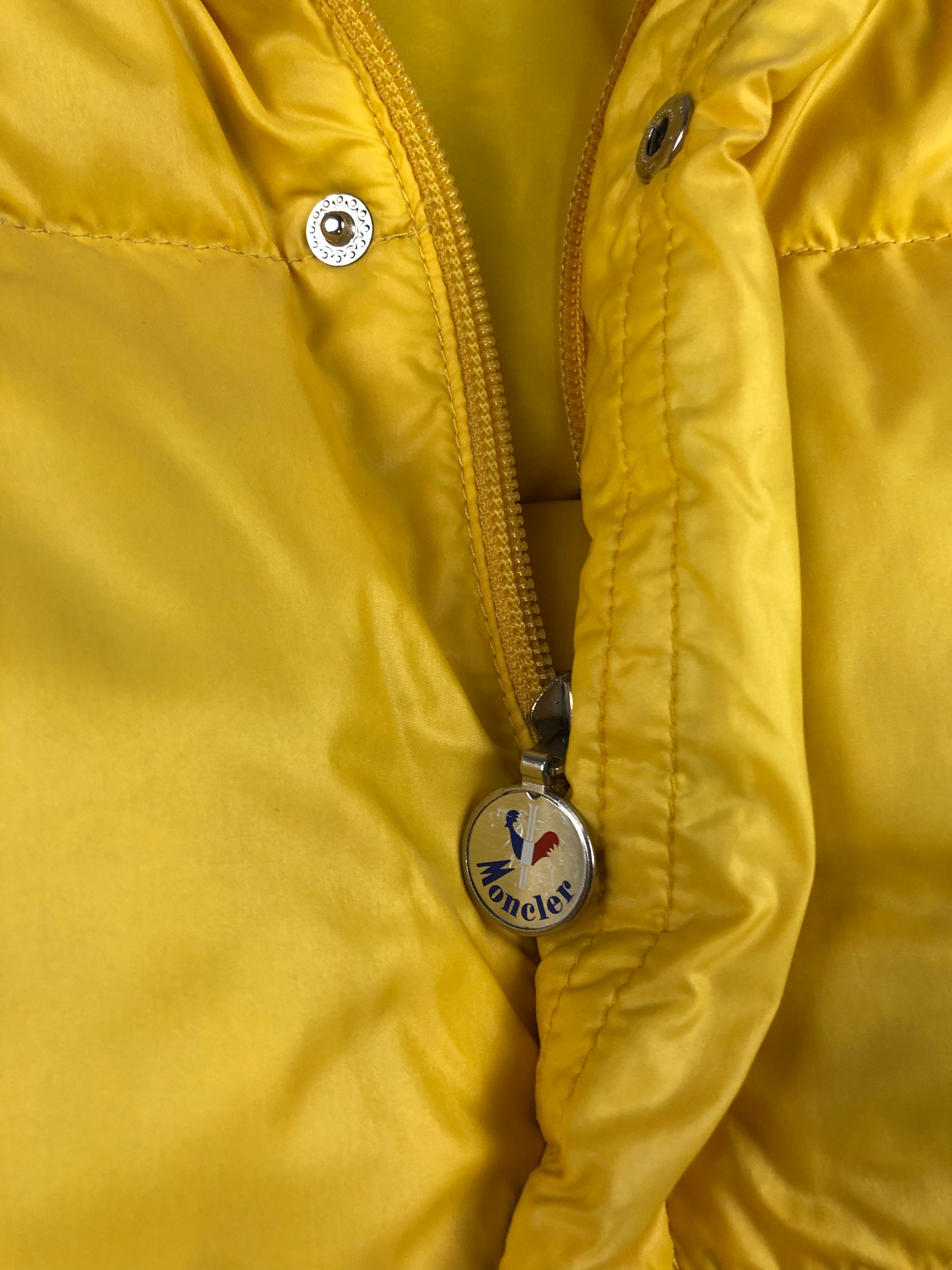 Moncler Grenoble yellow puffer zipper detail
