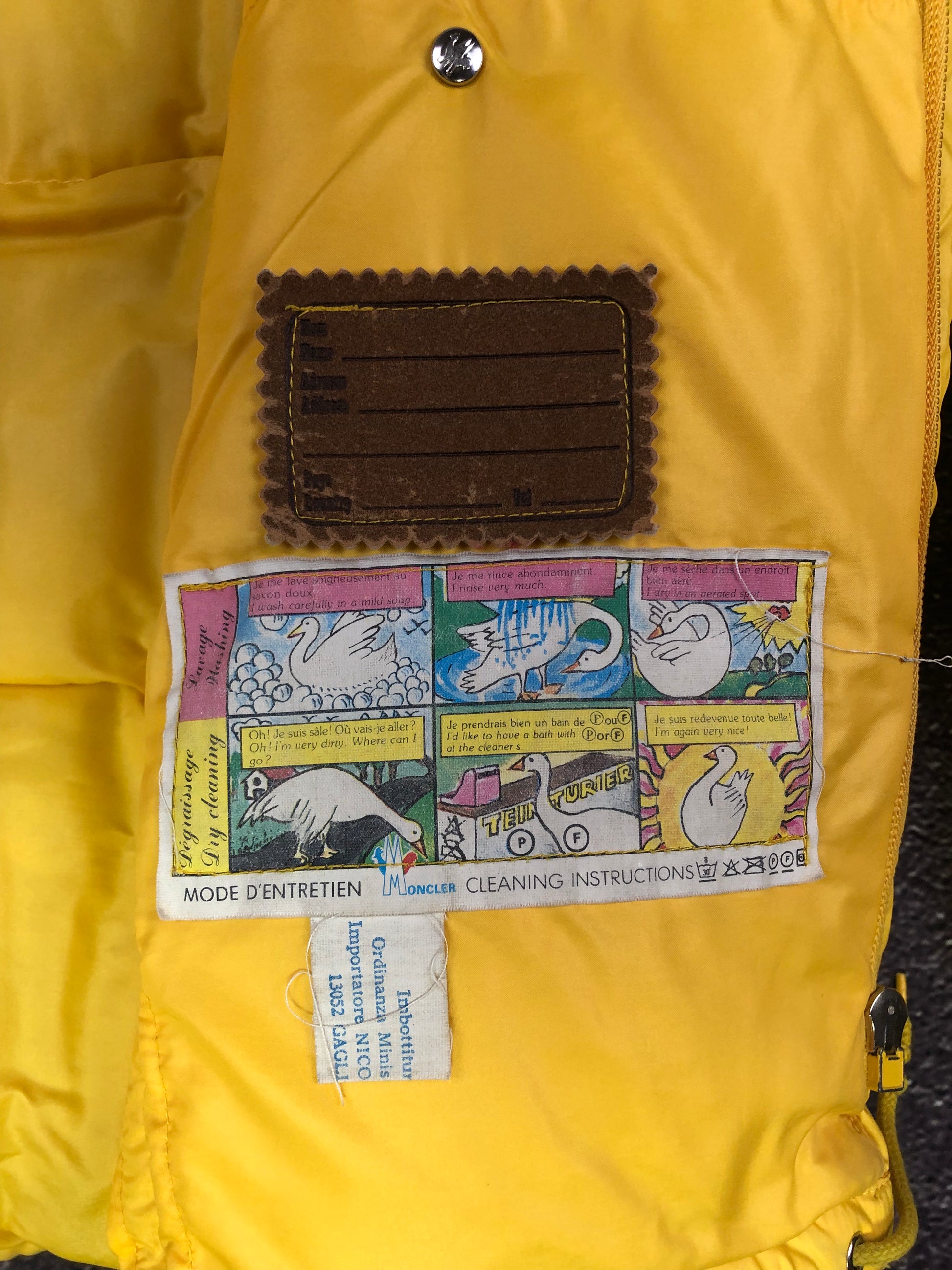 Vintage Moncler Grenoble yellow puffer size tag