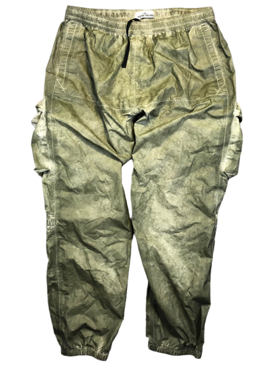 Vintage Stone Island Membrana 3L green pants — front view, Mens M