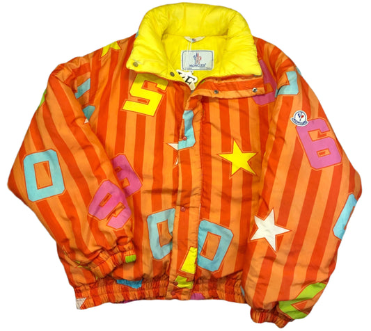 Vintage Moncler Grenoble 1980s multicolor puffer jacket — front view, Mens Size XL