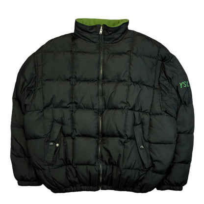 Vintage Yves Saint Laurent black puffer jacket — front view, Mens L
