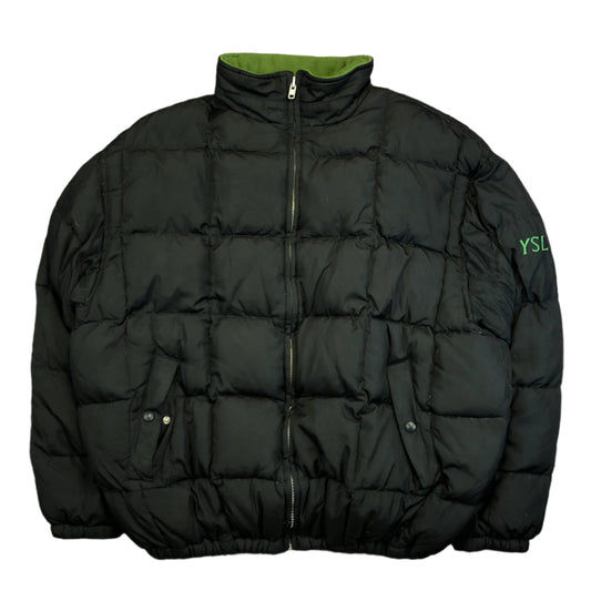 Vintage Yves Saint Laurent black puffer jacket — front view, Mens L