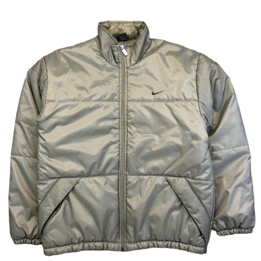 Vintage Y2K Nike green puffer jacket — front view, Mens Size S