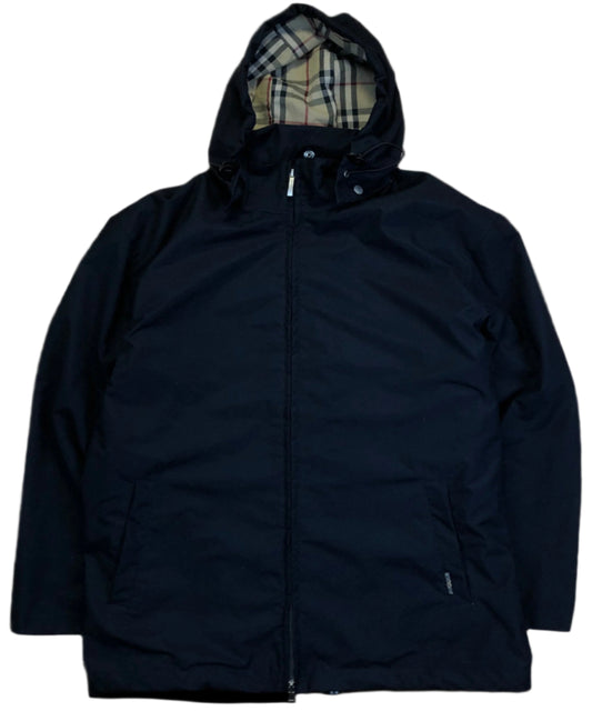 Vintage Burberry Y2K black jacket — front view, Mens M