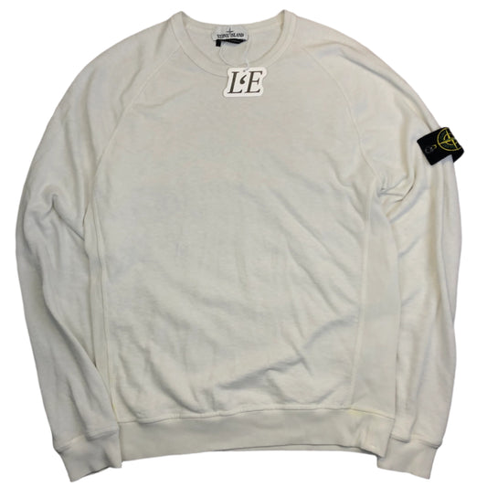 Vintage Stone Island white sweatshirt — front view, Mens M