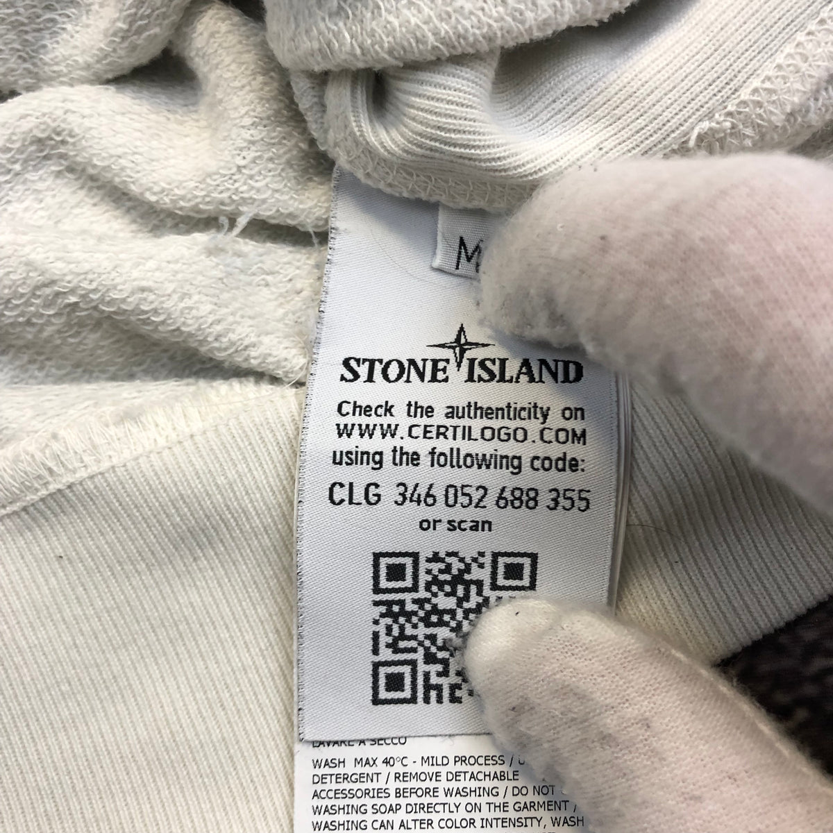 Stone Island white sweatshirt CLG tag