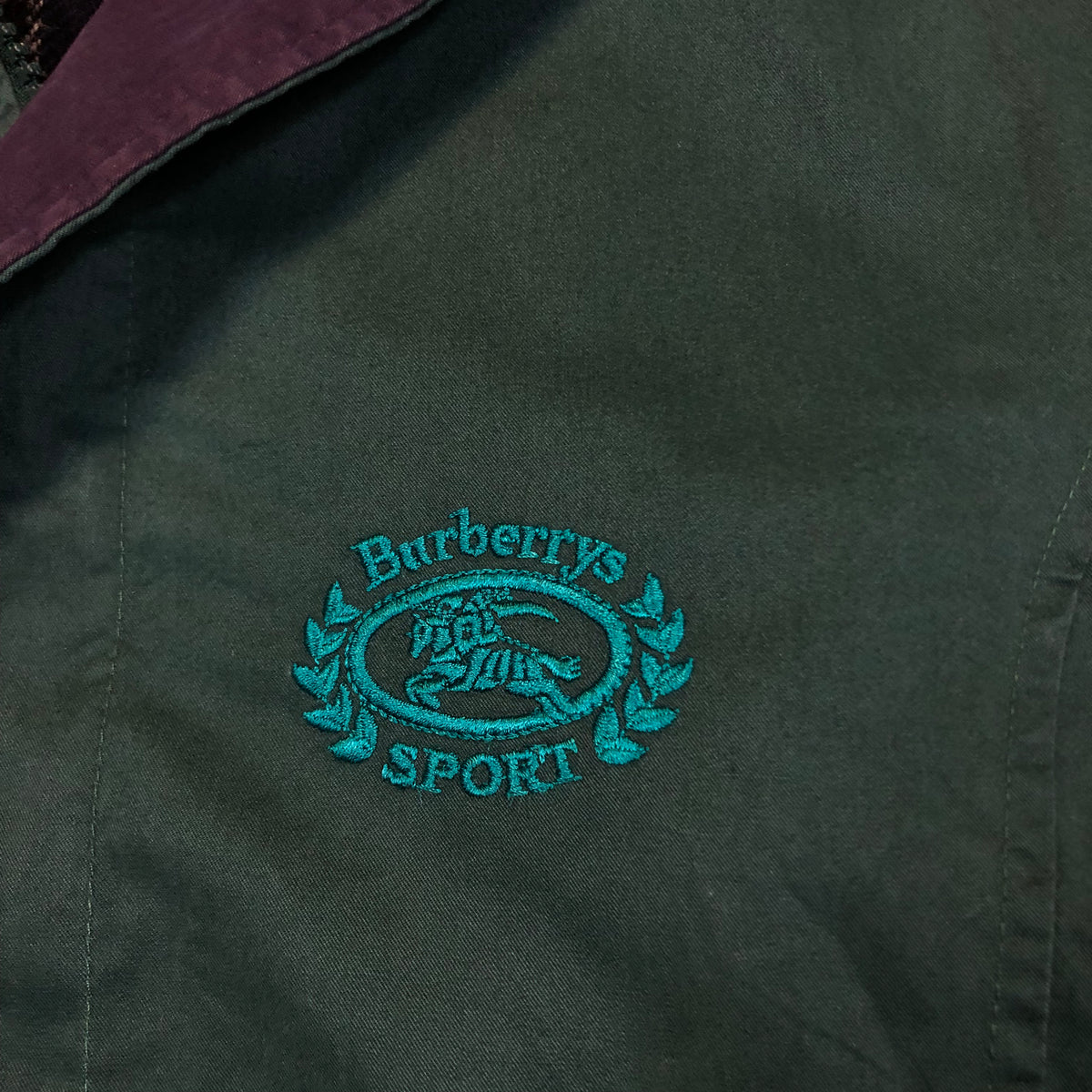 Burberry green Harrington collar detail