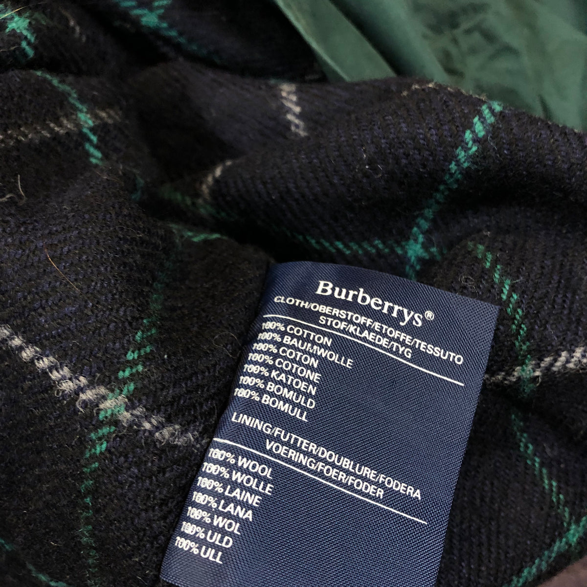 Burberry green Harrington size tag