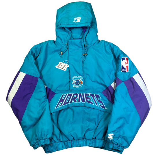 Vintage Starter Charlotte Hornets anorak — front view, Mens M