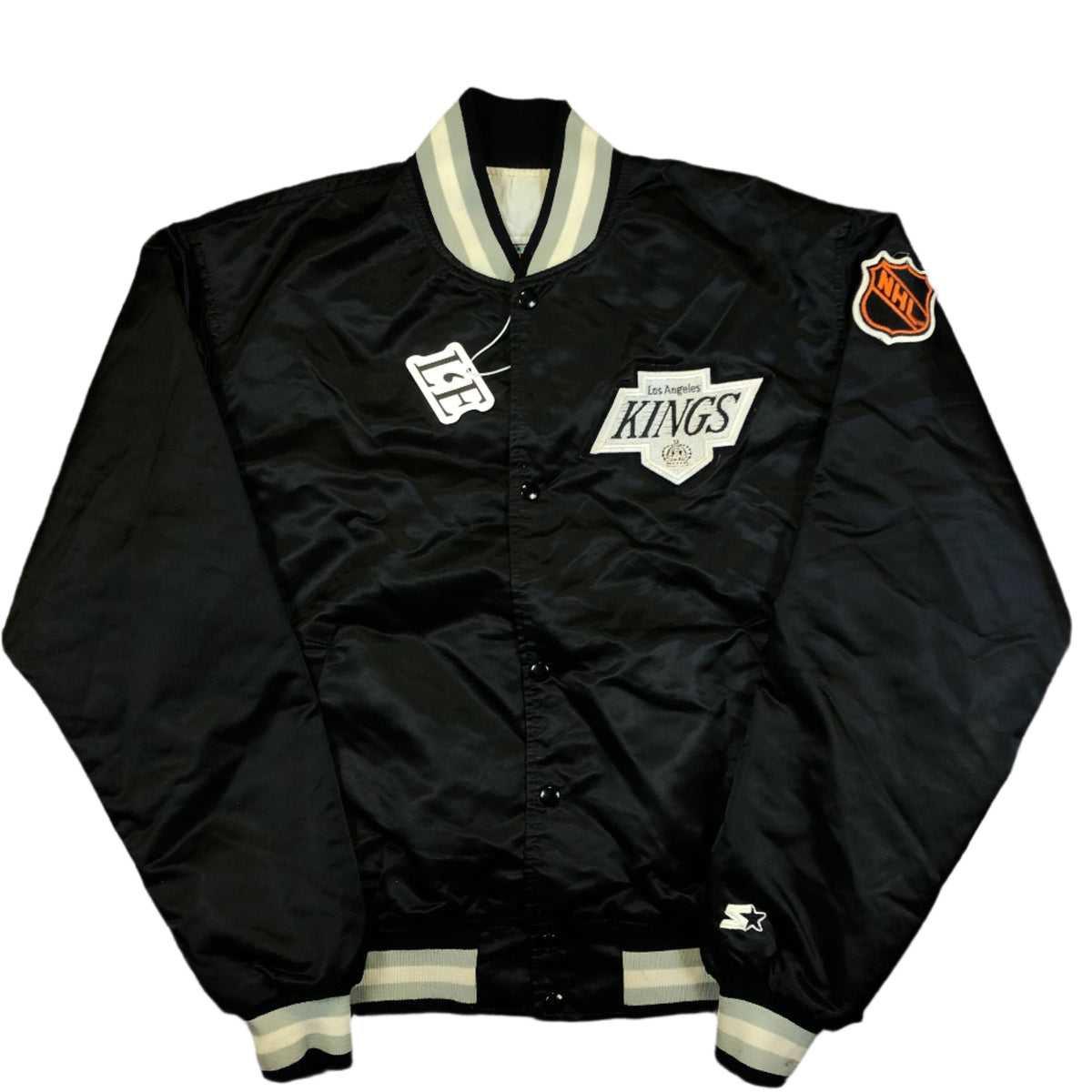 Vintage Starter Los Angeles Kings padded varsity jacket — front view, Mens XL